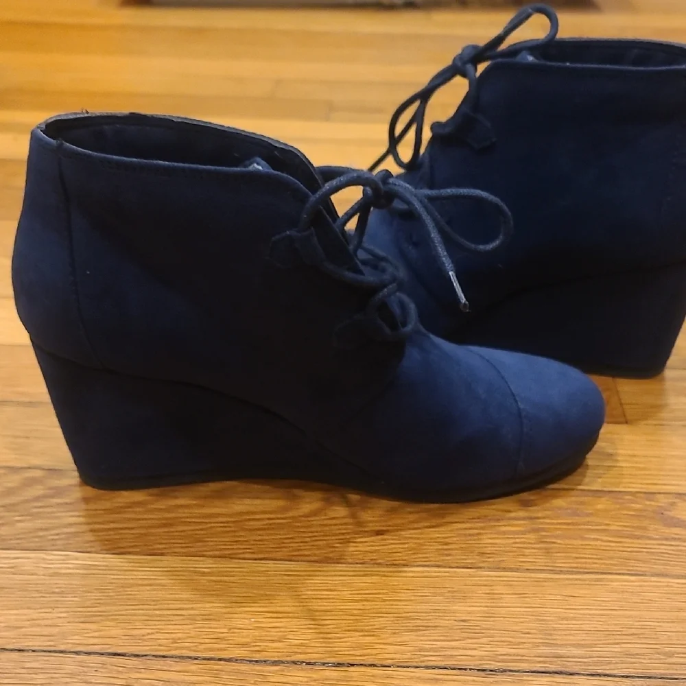 Navy Wedge Ankle Boots Size 8 1/2